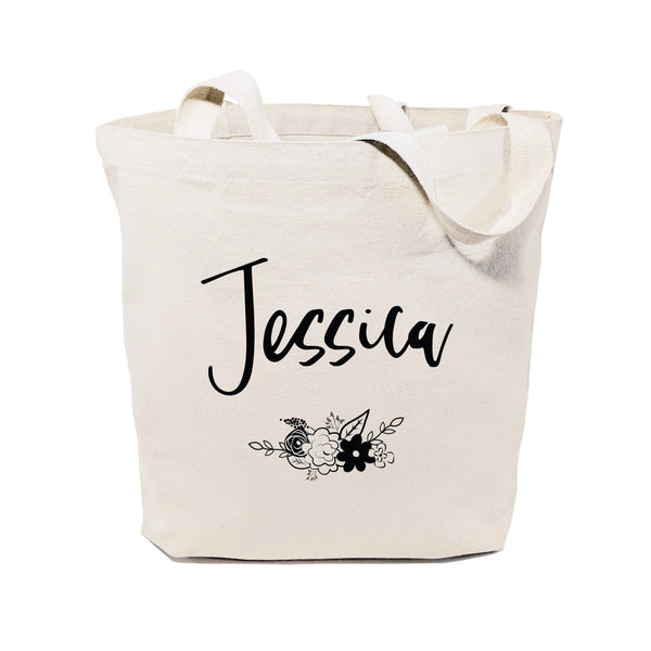 The Cotton and Canvas Co. Personalized Floral Name Cotton Canvas Tote Bag