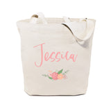 Personalized Spring Colored Floral Name Cotton Canvas Tote Bag - The Cotton and Canvas Co.