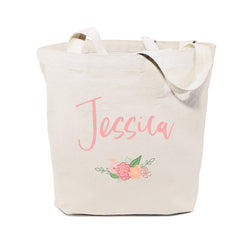 Personalized Spring Colored Floral Name Cotton Canvas Tote Bag - The Cotton and Canvas Co.