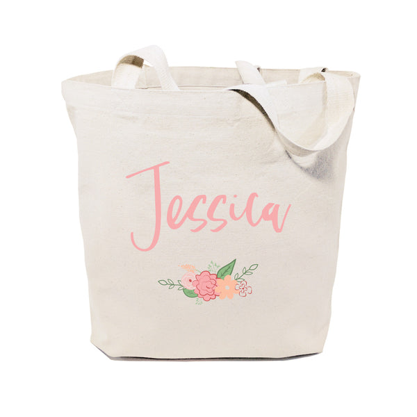 The Cotton and Canvas Co. Personalized Spring Colored Floral Name Cotton Canvas Tote Bag