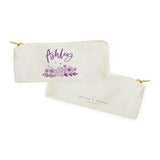 Personalized Name Purple Floral Cotton Canvas Pencil Case and Travel Pouch - The Cotton and Canvas Co.
