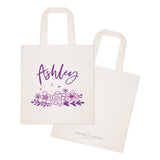Personalized Name Purple Floral Cotton Canvas Tote Bag - The Cotton and Canvas Co.