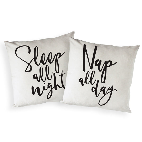 The Cotton and Canvas Co. Sleep All Night and Nap All Day Pillow Covers, 2-Pack