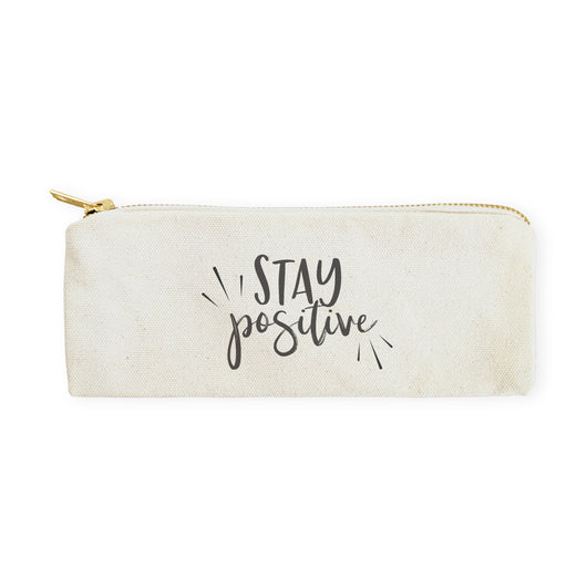 Stay Positive Cotton Canvas Pencil Case and Travel Pouch - The Cotton and Canvas Co.