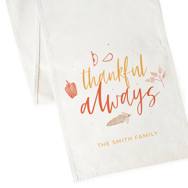 The Cotton and Canvas Co. Personalized Family Last Name Thankful Always Canvas Table Runner
