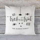 Personalized Trick or Treat with Family Name Cotton Canvas Halloween Pillow Cover - The Cotton and Canvas Co.