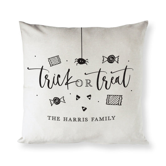 Personalized Trick or Treat with Family Name Cotton Canvas Halloween Pillow Cover - The Cotton and Canvas Co.
