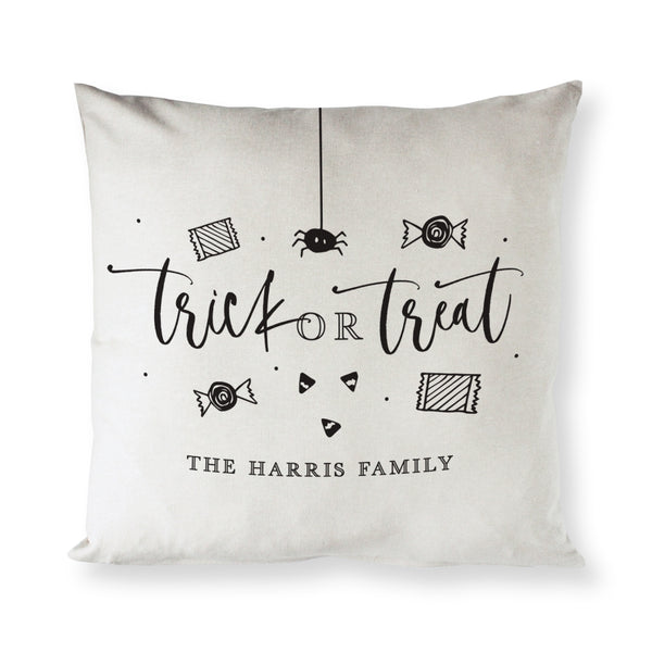 The Cotton and Canvas Co. Personalized Trick or Treat with Family Name Cotton Canvas Halloween Pillow Cover