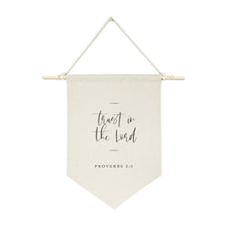 Trust in the Lord, Proverbs 3:5 Cotton Canvas Scripture, Hanging Wall Banner - The Cotton and Canvas Co.