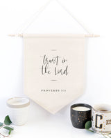 Trust in the Lord, Proverbs 3:5 Cotton Canvas Scripture, Hanging Wall Banner - The Cotton and Canvas Co.