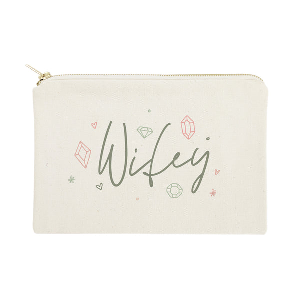 The Cotton and Canvas Co. Wifey with Gemstone Cotton Canvas Cosmetic Bag