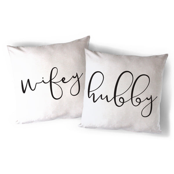 The Cotton and Canvas Co. Hubby and Wifey Pillow Covers, 2-Pack