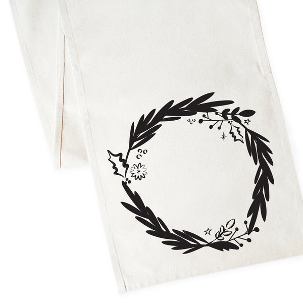 The Cotton and Canvas Co. Christmas Wreath Cotton Canvas Table Runner