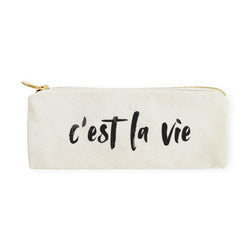 C'est La Vie Cotton Canvas Pencil Case and Travel Pouch - The Cotton and Canvas Co.